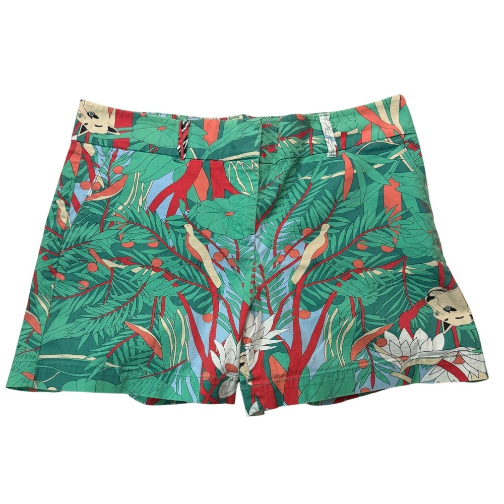 Talbots Shorts Women 12 Green‎ Tropical Jungle Print Bird Safari Summer Vacation